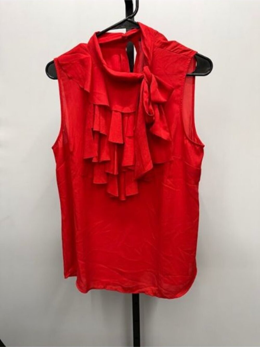 Banana Republic Scarlet Red Ruffle Tie Neck Sleeveless Blouse